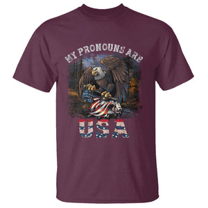 Funny 4th Of July T Shirt My Pronouns USA Eagle American TS09 Maroon Print Your Wear