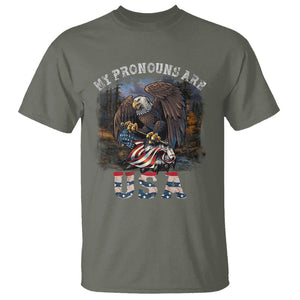 Funny 4th Of July T Shirt My Pronouns USA Eagle American TS09 Military Green Print Your Wear