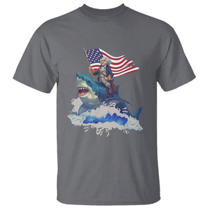 Funny 4th Of July T Shirt George Washington Riding Shark Patriotic Independence Day TS09 Charcoal Print Your Wear