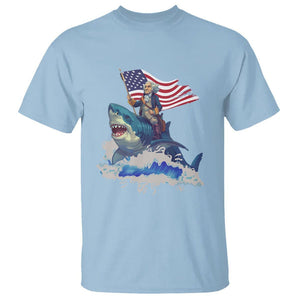 Funny 4th Of July T Shirt George Washington Riding Shark Patriotic Independence Day TS09 Light Blue Print Your Wear