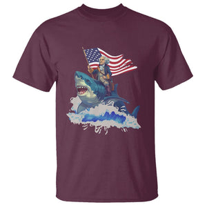 Funny 4th Of July T Shirt George Washington Riding Shark Patriotic Independence Day TS09 Maroon Print Your Wear