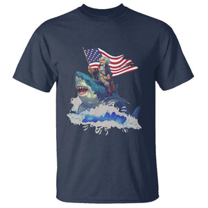 Funny 4th Of July T Shirt George Washington Riding Shark Patriotic Independence Day TS09 Navy Print Your Wear