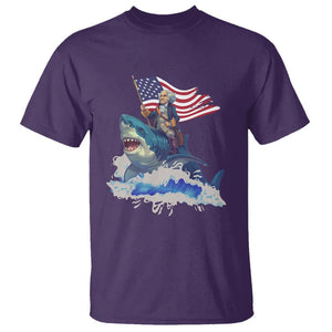 Funny 4th Of July T Shirt George Washington Riding Shark Patriotic Independence Day TS09 Purple Print Your Wear