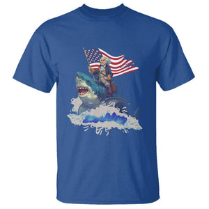 Funny 4th Of July T Shirt George Washington Riding Shark Patriotic Independence Day TS09 Royal Blue Print Your Wear