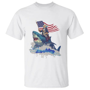 Funny 4th Of July T Shirt George Washington Riding Shark Patriotic Independence Day TS09 White Print Your Wear