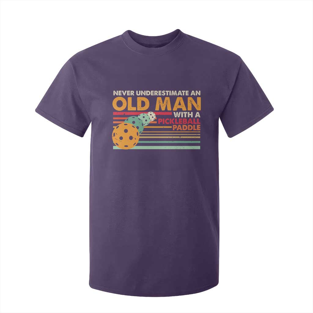Funny Pickleball T Shirt For Kid Never Underestimate An Old Man With A Pickleball Paddle TS09 Purple Print Your Wear