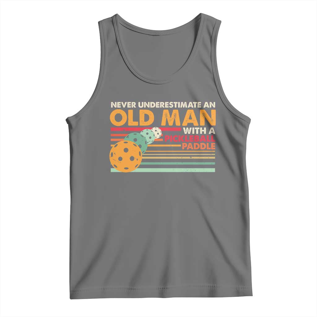 Funny Pickleball Tank Top Never Underestimate An Old Man With A Pickleball Paddle TS09 Black Heather Print Your Wear