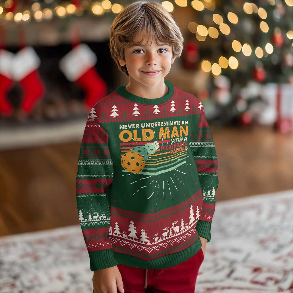 Funny Pickleball Ugly Christmas Sweater Never Underestimate An Old Man With A Pickleball Paddle TS09 Christmas Print Your Wear