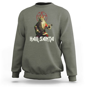 Hail Santa Sleigher Heavy Metal Ugly Christmas Sweatshirt TS09 Military Green Printyourwear