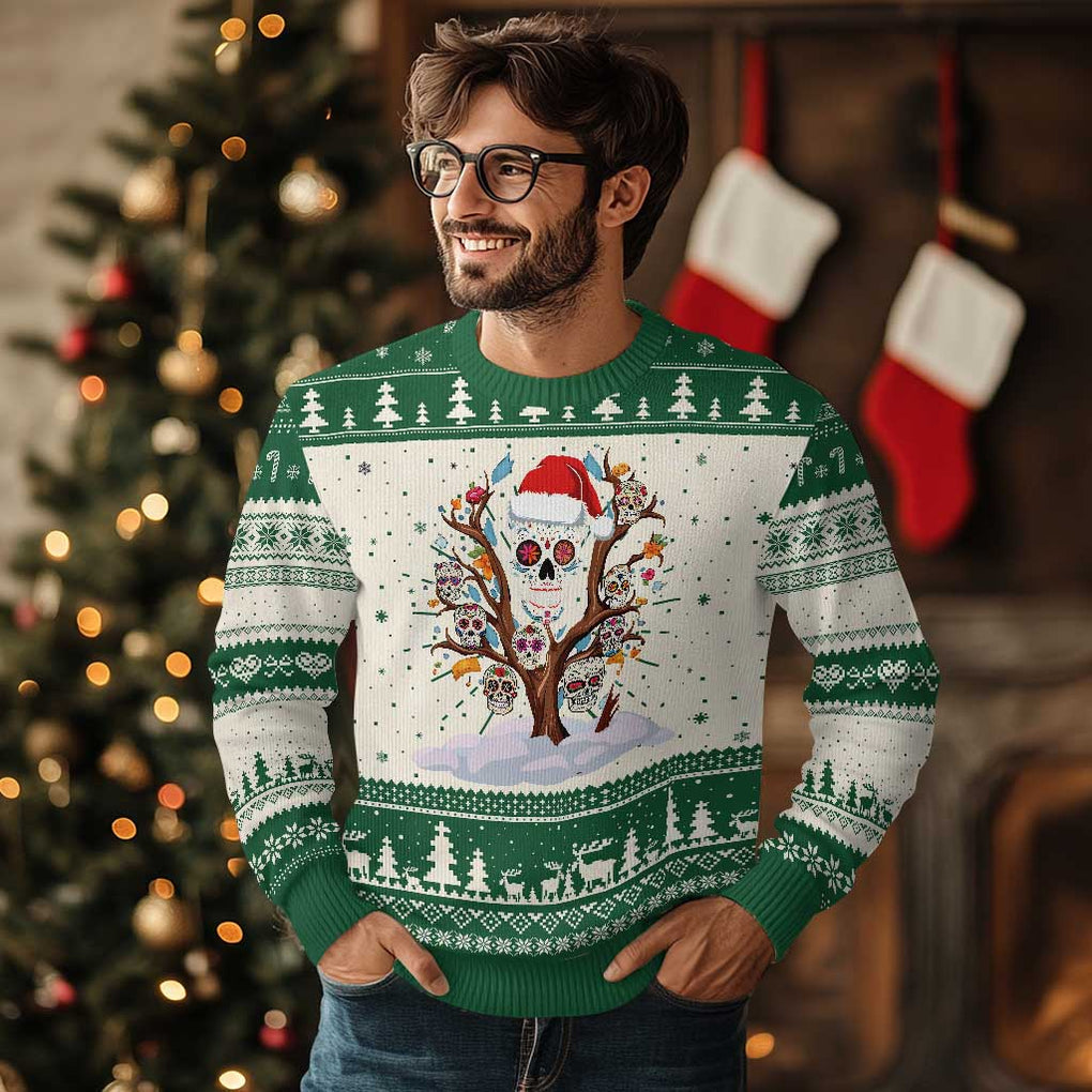 Mexico Xmas Ugly Christmas Sweater Sugar Skull On Tree Funny Xmas TS09 Green Print Your Wear