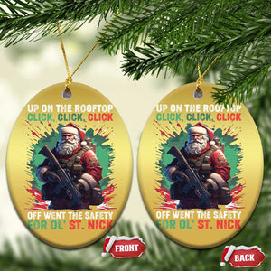 Xmas Veteran Christmas Ornament Up On The Rooftop Click Click Click Santa Patriotic TS09 Oval Gold Print Your Wear