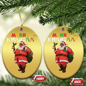 Merry Kwanzaa African American Xmas Santa Christmas Ornament TS09 Oval Gold Print Your Wear