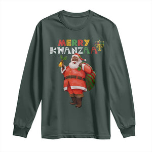 African American Xmas Merry Kwanzaa Santa Long Sleeve Shirt TS09 Dark Forest Green Print Your Wear