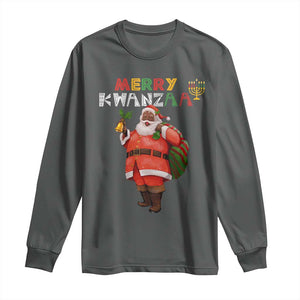 African American Xmas Merry Kwanzaa Santa Long Sleeve Shirt TS09 Dark Heather Print Your Wear