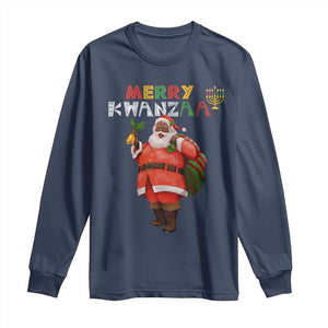 African American Xmas Merry Kwanzaa Santa Long Sleeve Shirt TS09 Navy Print Your Wear