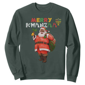 Christmas Sweatshirt Merry Kwanzaa African American Santa TS09 Dark Forest Green Printyourwear