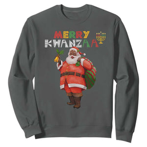 Christmas Sweatshirt Merry Kwanzaa African American Santa TS09 Dark Heather Printyourwear