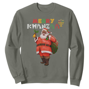 Christmas Sweatshirt Merry Kwanzaa African American Santa TS09 Military Green Printyourwear