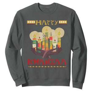 Christmas Sweatshirt Happy Kwanzaa African American Candles TS09 Dark Heather Printyourwear