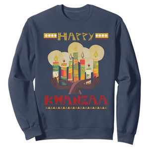 Christmas Sweatshirt Happy Kwanzaa African American Candles TS09 Navy Printyourwear