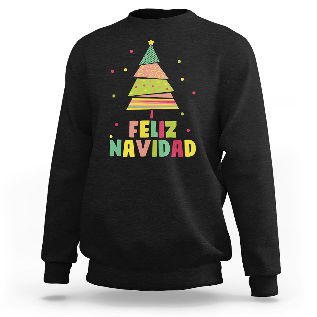 Feliz Navidad Colorful Xmas Tree Spanish Christmas Sweatshirt TS09 Black Printyourwear