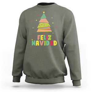 Feliz Navidad Colorful Xmas Tree Spanish Christmas Sweatshirt TS09 Military Green Printyourwear