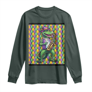 Mardi Gras Funny Alligator Crocodiles Jester Fat Tuesday New Orleans Long Sleeve Shirt TS09 Dark Forest Green Print Your Wear