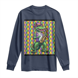 Mardi Gras Funny Alligator Crocodiles Jester Fat Tuesday New Orleans Long Sleeve Shirt TS09 Navy Print Your Wear