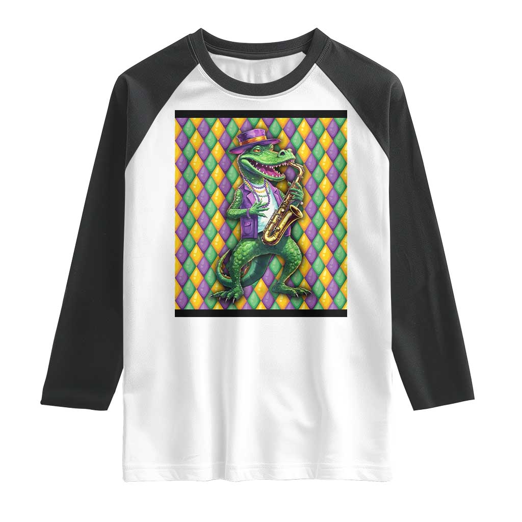 Mardi Gras Funny Alligator Crocodiles Jester Fat Tuesday New Orleans Raglan Shirt TS09 White Black Print Your Wear
