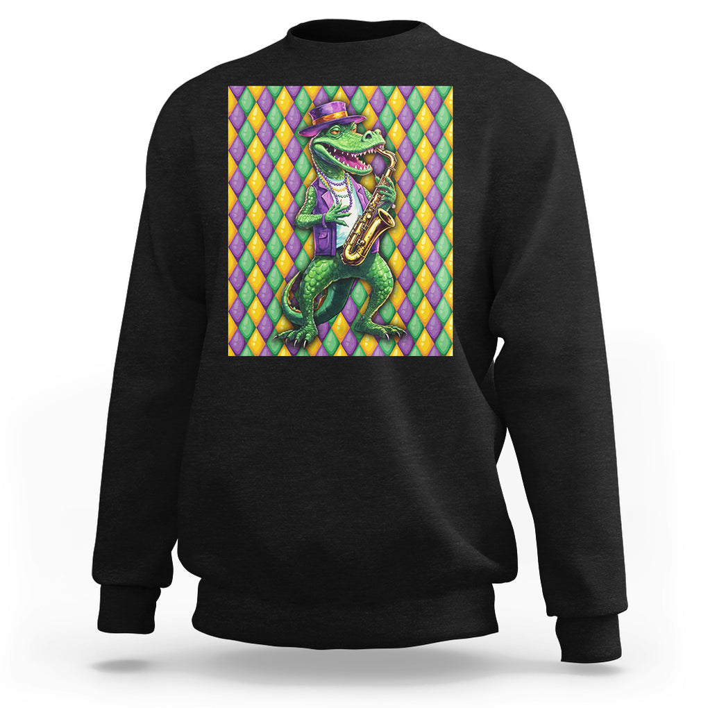 Mardi Gras Funny Alligator Crocodiles Jester Fat Tuesday New Orleans Sweatshirt TS09 Black Printyourwear