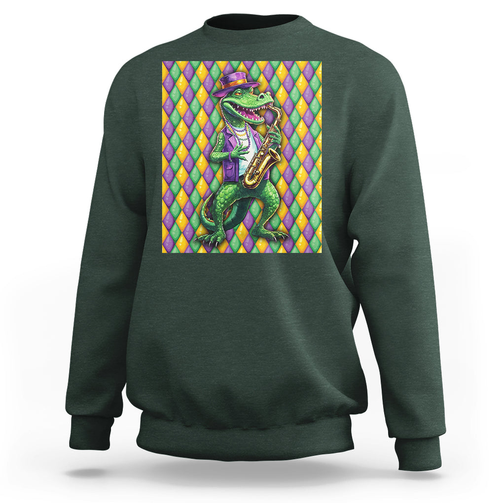Mardi Gras Funny Alligator Crocodiles Jester Fat Tuesday New Orleans Sweatshirt TS09 Dark Forest Green Printyourwear