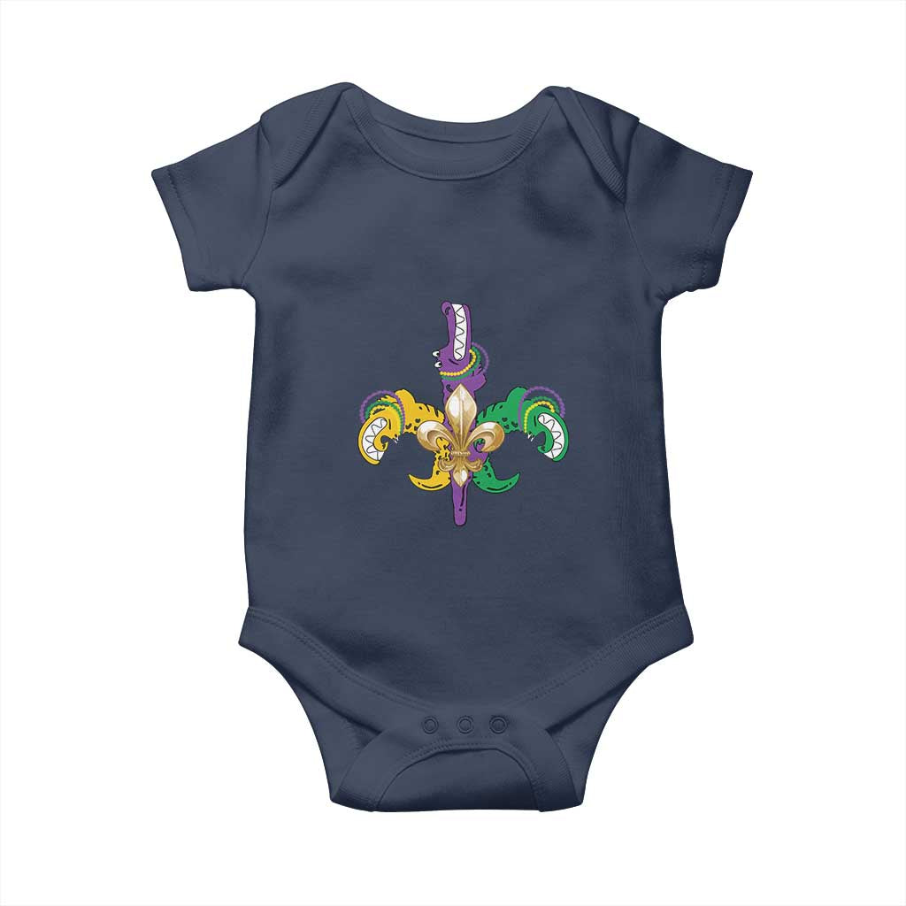 Mardi Gras Alligator Crocodiles Funny Fleur De Lis Baby Onesie TS09 Navy Print Your Wear