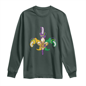 Mardi Gras Alligator Crocodiles Funny Fleur De Lis Long Sleeve Shirt TS09 Dark Forest Green Print Your Wear