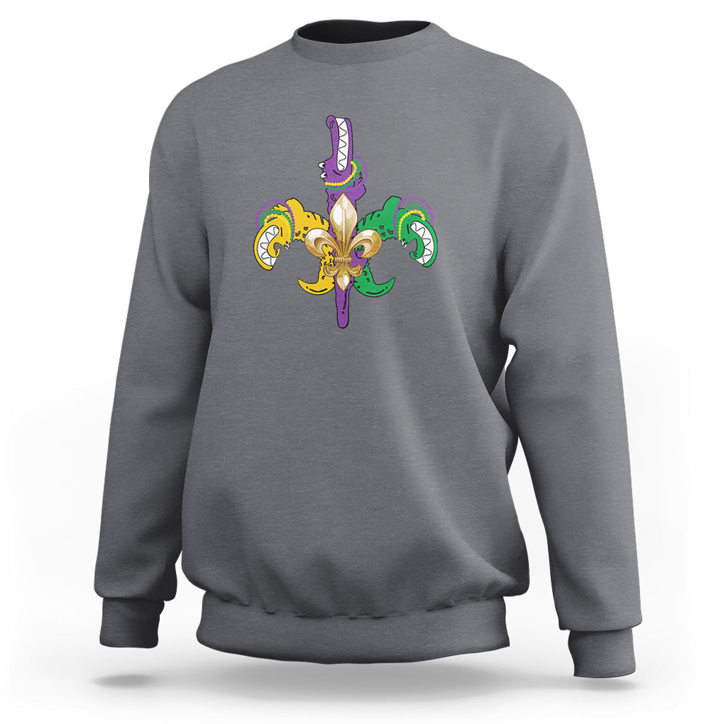 Mardi Gras Alligator Crocodiles Funny Fleur De Lis Sweatshirt TS09 Charcoal Printyourwear