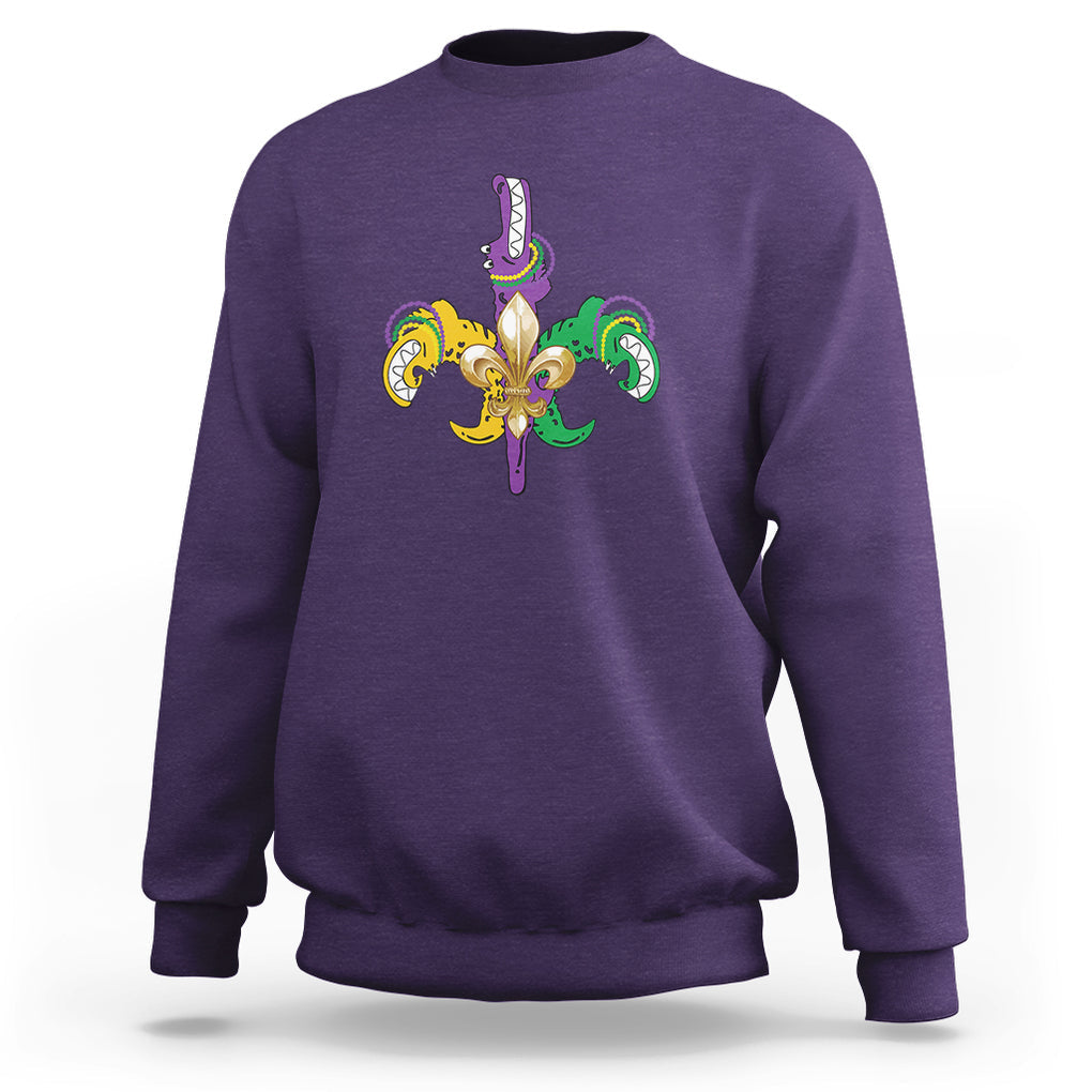 Mardi Gras Alligator Crocodiles Funny Fleur De Lis Sweatshirt TS09 Purple Printyourwear