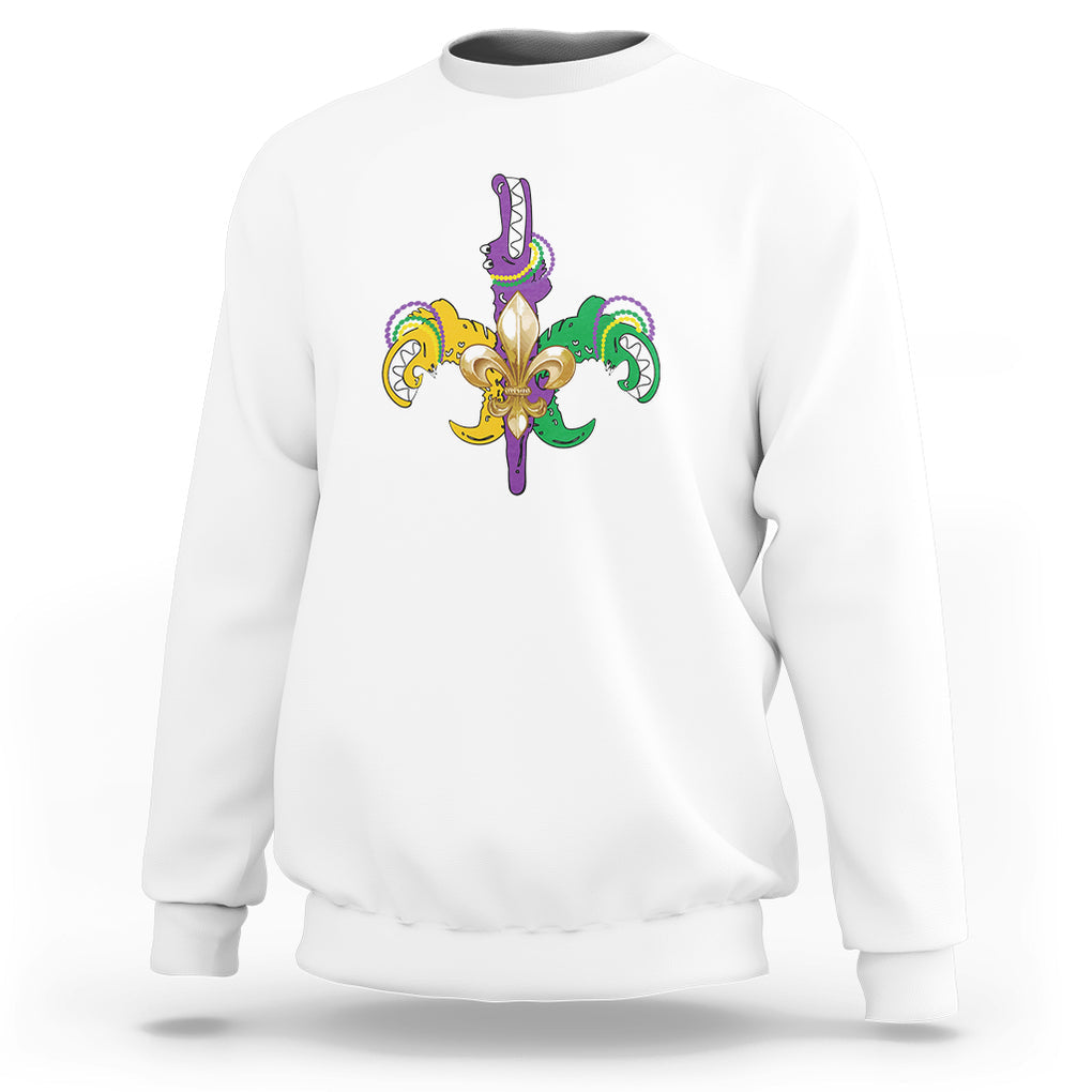 Mardi Gras Alligator Crocodiles Funny Fleur De Lis Sweatshirt TS09 White Printyourwear