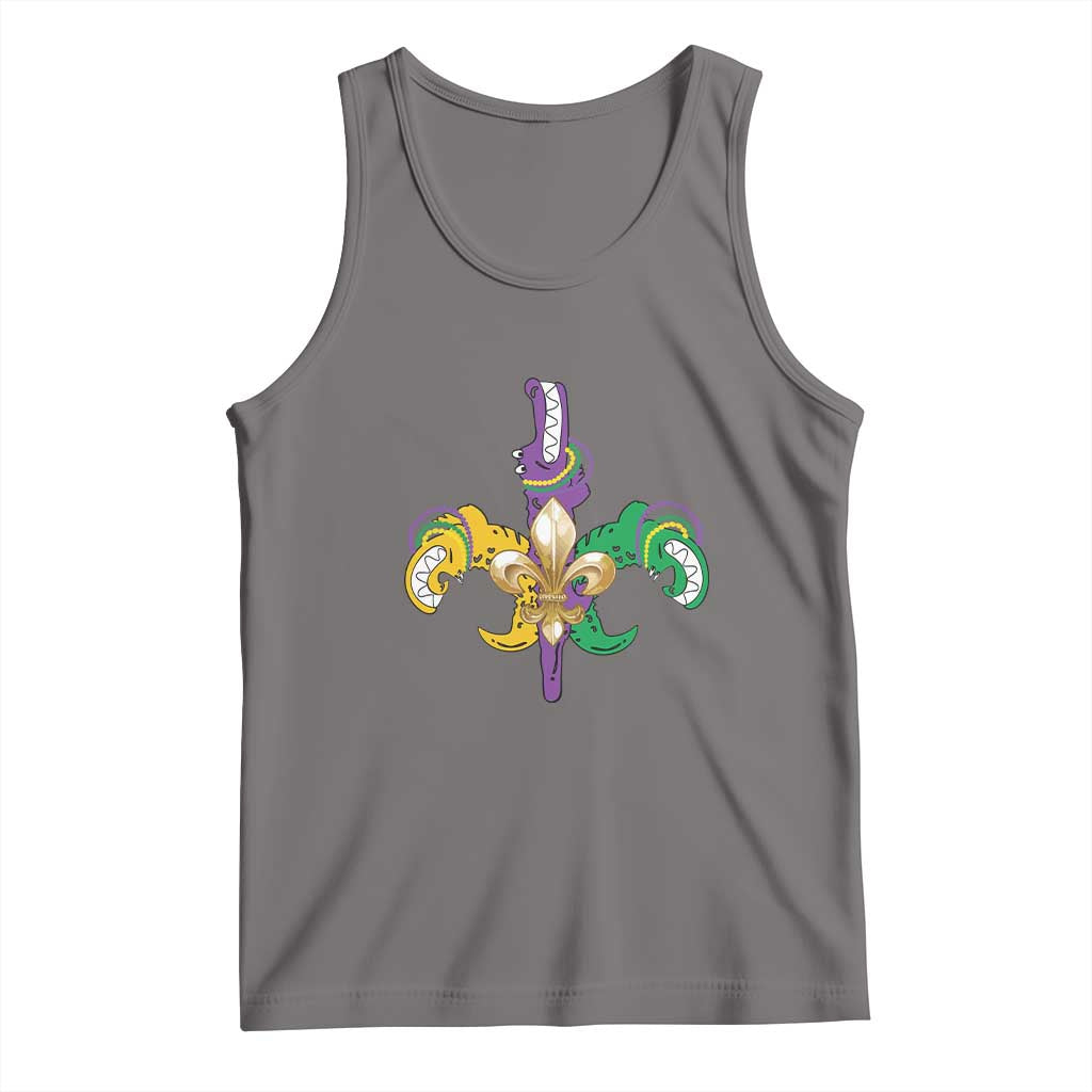 Mardi Gras Alligator Crocodiles Funny Fleur De Lis Tank Top TS09 Deep Heather Print Your Wear