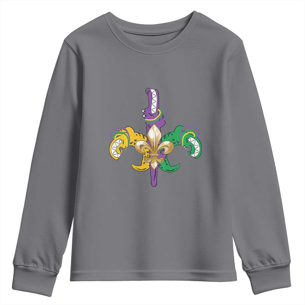 Mardi Gras Alligator Crocodiles Funny Fleur De Lis Youth Sweatshirt TS09 Charcoal Print Your Wear
