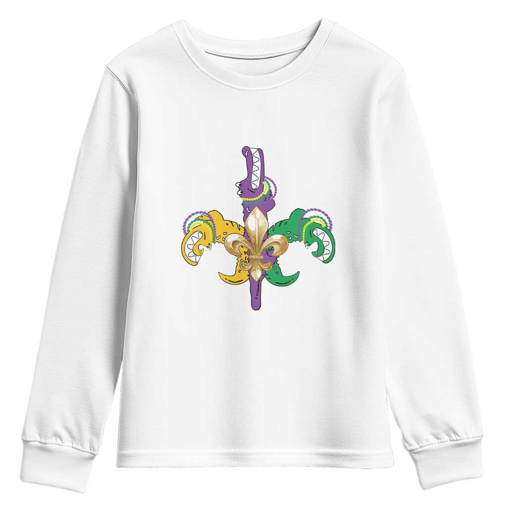 Mardi Gras Alligator Crocodiles Funny Fleur De Lis Youth Sweatshirt TS09 White Print Your Wear