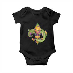 Mardi Gras Alligator Crocodiles Fleur De Lis Baby Onesie TS09 Black Print Your Wear
