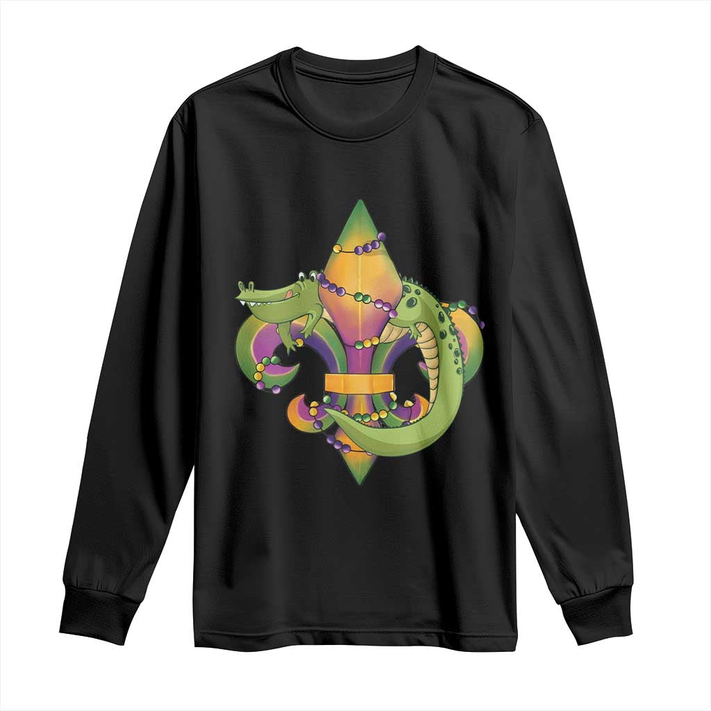 Mardi Gras Alligator Crocodiles Fleur De Lis Long Sleeve Shirt TS09 Black Print Your Wear