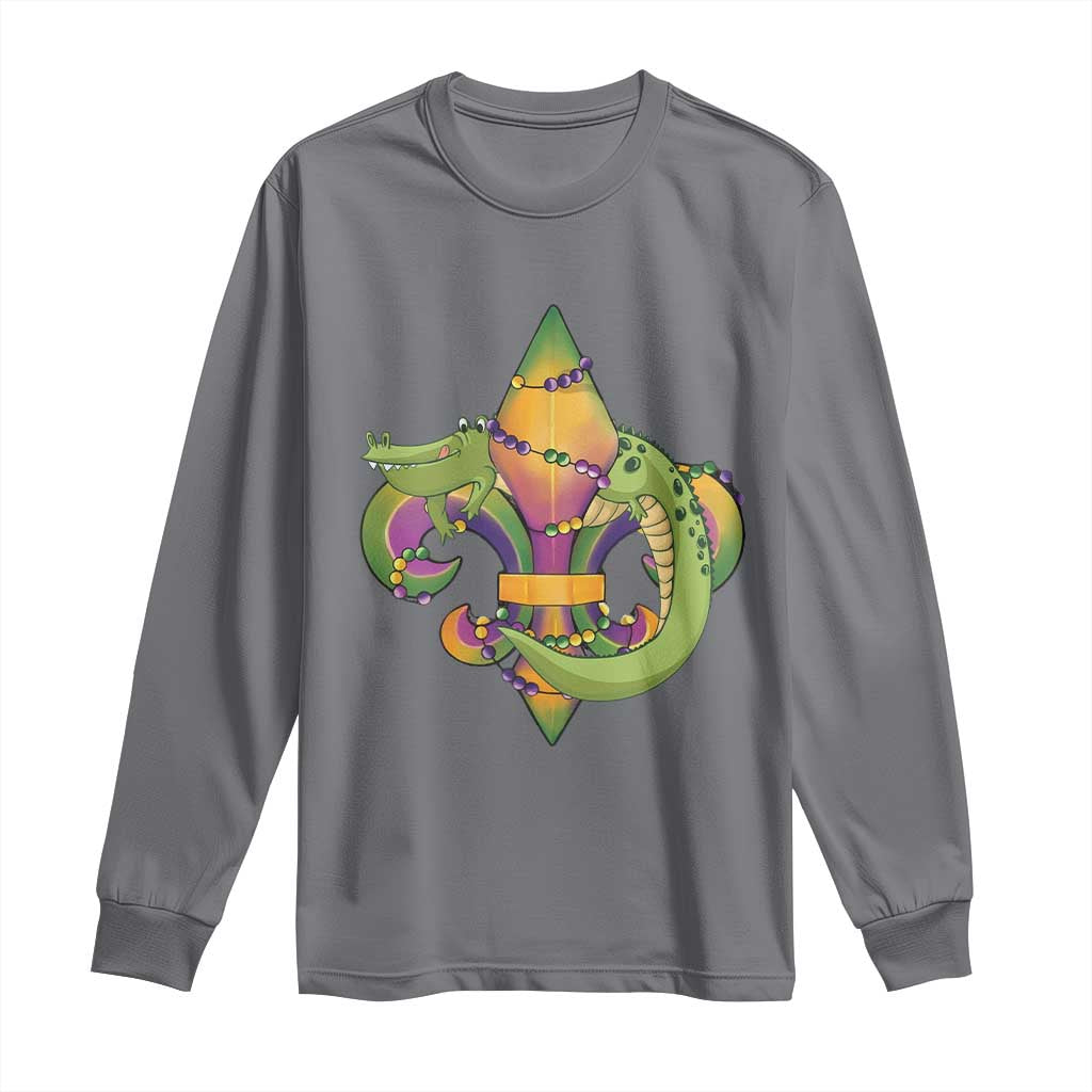 Mardi Gras Alligator Crocodiles Fleur De Lis Long Sleeve Shirt TS09 Charcoal Print Your Wear