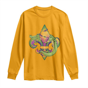 Mardi Gras Alligator Crocodiles Fleur De Lis Long Sleeve Shirt TS09 Gold Print Your Wear