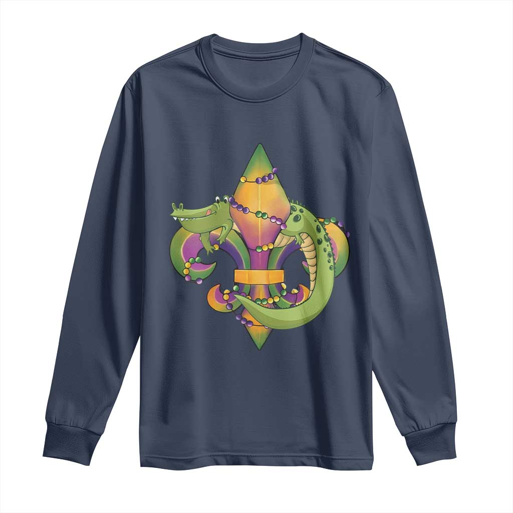 Mardi Gras Alligator Crocodiles Fleur De Lis Long Sleeve Shirt TS09 Navy Print Your Wear