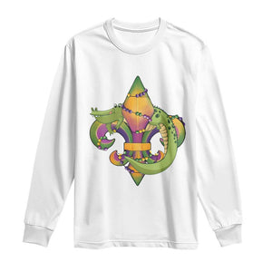 Mardi Gras Alligator Crocodiles Fleur De Lis Long Sleeve Shirt TS09 White Print Your Wear