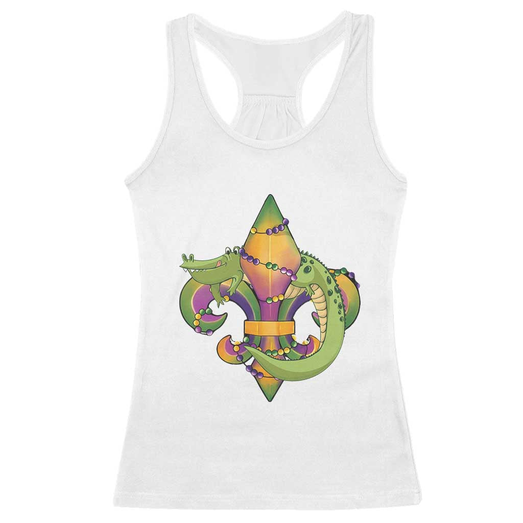 Mardi Gras Alligator Crocodiles Fleur De Lis Racerback Tank Top TS09 White Print Your Wear