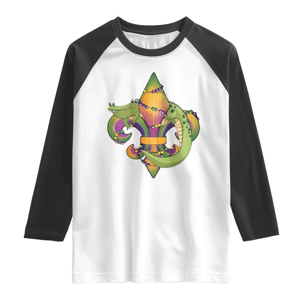 Mardi Gras Alligator Crocodiles Fleur De Lis Raglan Shirt TS09 White Black Print Your Wear