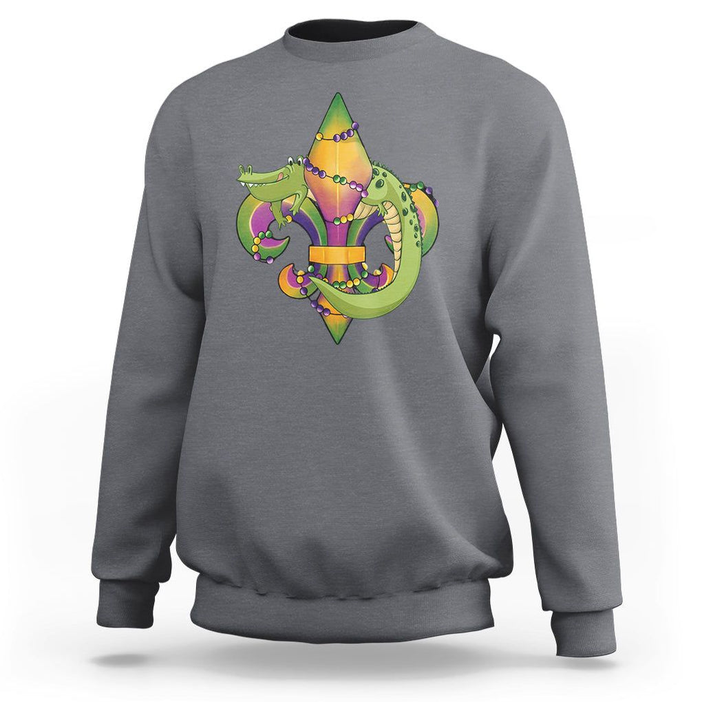 Mardi Gras Alligator Crocodiles Fleur De Lis Sweatshirt TS09 Charcoal Printyourwear