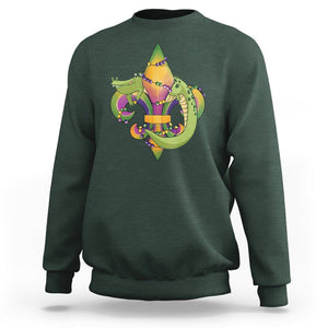 Mardi Gras Alligator Crocodiles Fleur De Lis Sweatshirt TS09 Dark Forest Green Printyourwear