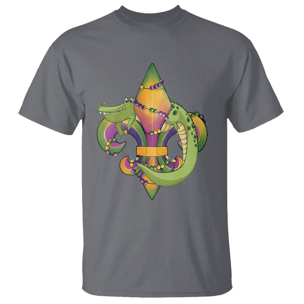 Mardi Gras Alligator Crocodiles Fleur De Lis T Shirt TS09 Charcoal Printyourwear